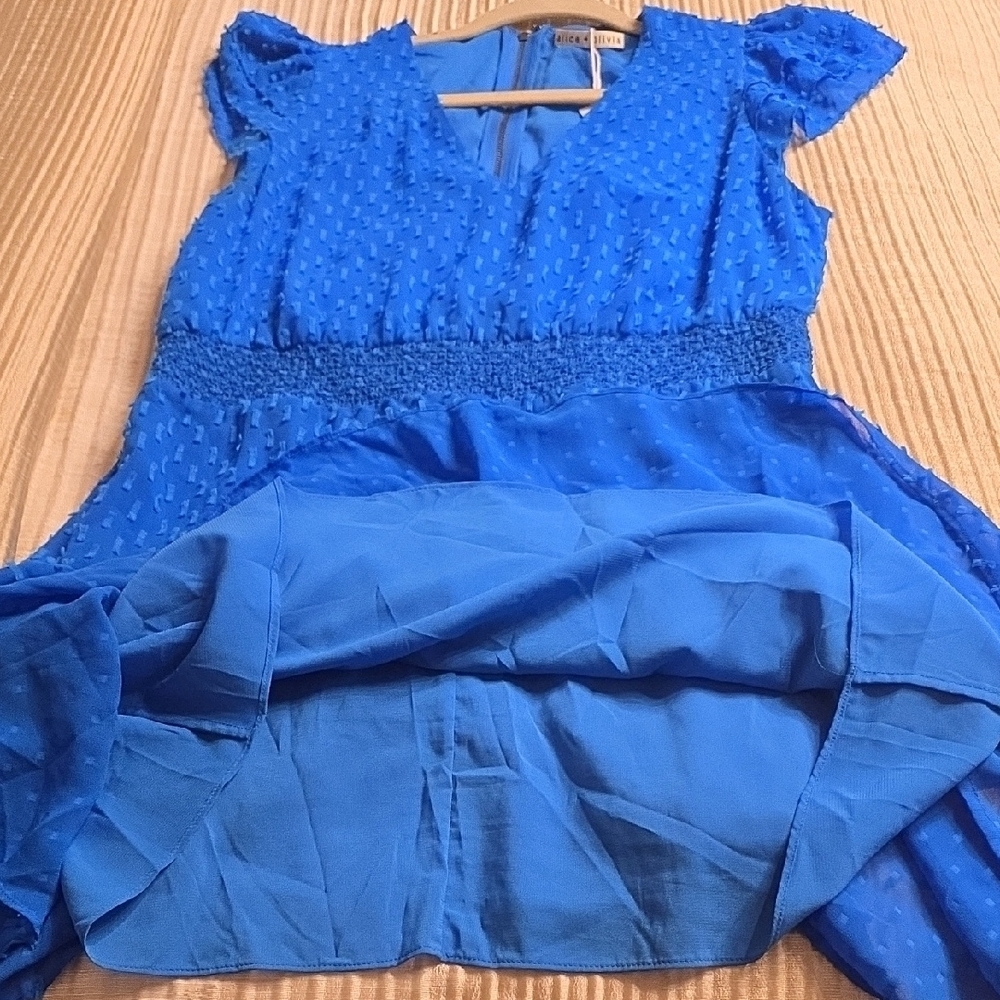 Alice + Olivia Blue Ruffle Sleeve Mini Dress No Tag See Mesurements - Picture 11 of 15